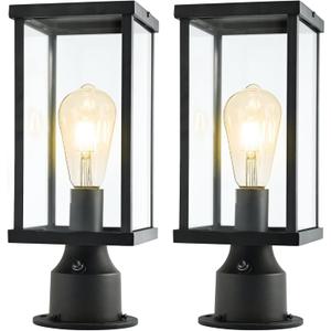 Dusk to Dawn Outdoor Post Light, Outside Post Light Fixture Waterproof, Post Lights Outdoor with Pier Mount Base for Garden, Patio, Pathway. (Black-2 Pack)