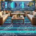 Garvee 8x10 Outdoor Waterproof Rug, Floral Outdoor Area Rug，Reversible Plastic Straw Patio Rug, Portable Camping Mat for RV, Picnic, Beach, Balcony, Garden & Camping Black&Blue