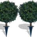 2 x kyesyes Artificial Boxwood Ball Bush 27" Tree UV Resistance Rated with Spike. Easy to Push in The Ground.Plant Looks Great in a Planter Anywhere. Indoor/Outdoor Decor 2 Pack