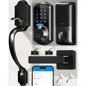 Veise VE07-H Fingerprint Smart Locks for Front Door with Handle Set, App Control, Keyless Entry Keypad Deadbolt, Digital Electronic Touchscreen, Easy Install, Auto Lock, Matte Black