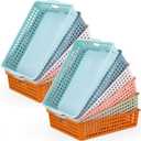 12 Pcs Plastic Classroom Storage Basket Bulk 14 x 10 In Turn in Paper Trays for Classroom A4 Size Colorful Storage Organizer Bin with Handles Stackable Container for Playroom Home Office School Supply
