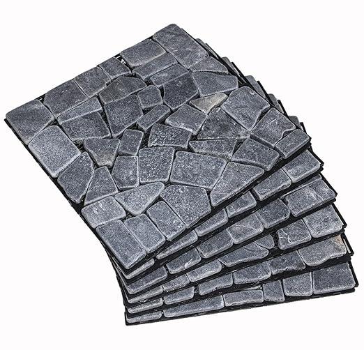 Decking Natural Pebble Interlocking Floor Patio Tiles, Indoor & Outdoor Interlocking Tiles 12"x12" 6pcs - A Great Upgrade Option for Garden Patio Path (Black)