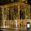 Lighting EVER 594 LED Curtain Lights, 20 x 10 ft Plug in Hanging Fairy String Lights, Wedding Party Backdrop Lights, Window Twinkle Lights for Wall, Patio, NOT Connectable (27 Strings, 9" Apart) (Warm White)