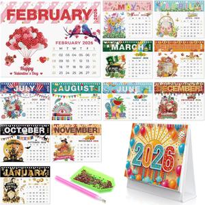 Saillong 2026 Diamond Art Desk Calendar DIY Standing Diamond Painting Calendar Gift Ornament Monthly Flip Planner from Jan 2026 to Dec 12 Month Home Office Desk Decoration for Gifts