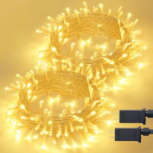 JMEXSUSS 2 Pack 100 LED Warm White Christmas Lights Indoor, Connectable 33ft Warm White String Lights Outdoor Waterproof, 8 Modes Christmas Tree Lights Plug in for Xmas Bedroom Yard Party Decorations