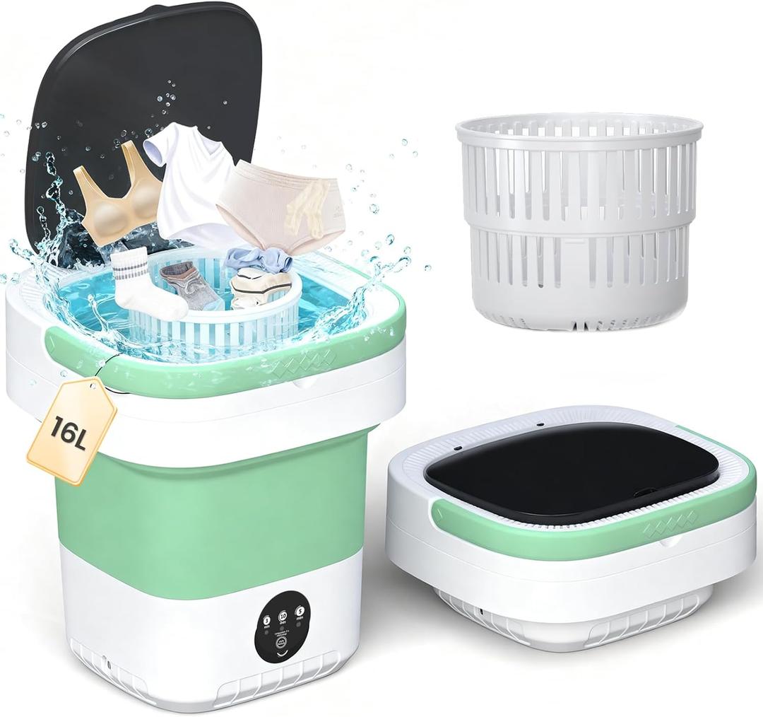Portable Washing Machine - 16L Mini Foldable Washer with Spin Basket, 3 Cleaning Modes & Deep Cleaning for Small Clothes, Collapsible Laundry for Apartment, Home, Hotel and Travel