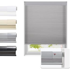 Tonature No Drill Cellular Shades for Indoor Windows, Thermal Insulating & Noise Reducing Honeycomb Blinds, Cordless Free Stop Blinds Light Filtering, Grey,23" W x 64" H