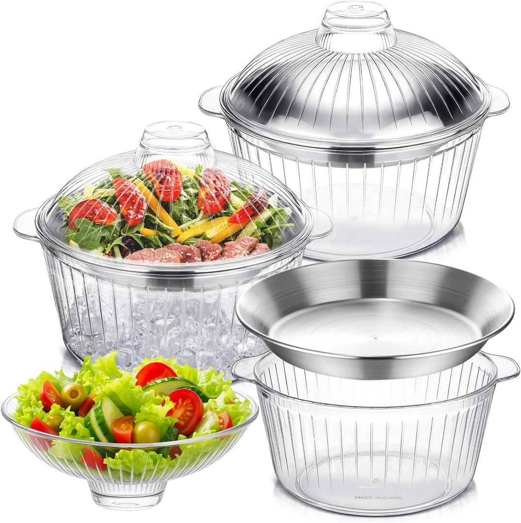 Baderke 3 Set 8.54 Chilled Salad Bowl with Ice Chiller Base and Lid Chilled Serving Trays with Stainless Steel Plate Cold Food for Party Outdoor Picnic (Flip Bowl,Stainless Steel Gray) Baderke 3 Set 8.54 Chilled Salad Bowl with Ice Chiller Base and Lid Chilled Serving Trays with Stainless Steel Plate Cold Food for Party Outdoor Picnic (Flip Bowl,Stainless Steel Gray)
