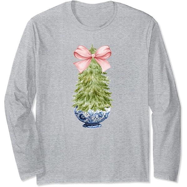 Chinoiserie Christmas Tree Blue Willow Ginger Jar Hanukkah Long Sleeve T-Shirt, L