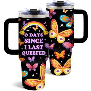 DUUV Butterfly Gifts for Women, Butterfly Tumbler 40 Oz with Handle, Stainless Steel Insulated Mug with Humorous Quote, Christmas Thanksgiving Birthday Gifts for Women Friends Coworkers Girls, 1PCS