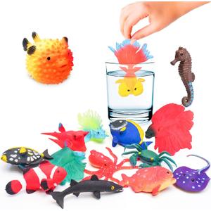 10 Pcs Fish Animal Figure Bath Toys, Sea Animal Color Changing Toys, Sea Creatures for Kids 3 Years and up, for Themed Parties, Cake Topper, Kids Easter Basket