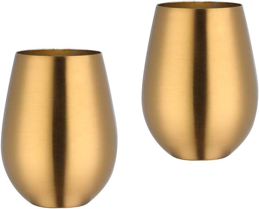 17 oz Stainless Steel Stemless Wine Glass, Outdoor Portable Wine Tumbler for the Pool, Camping,Cookouts, Travel-Set of 2 Metal Drinking Cups Father's Day, OktoberfestGold