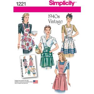 Simplicity Vintage Simplicity 1221 1940's Vintage Fashion Women's Apron Sewing Pattern Kit, Sizes S-L