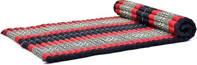 Leewadee Trifold Mattress XL Comfortable Thai Massage Pad, Foldable Relaxation Floor Mattress Filled with Kapok, Perfect to Use as a Sleeping Mat 79 x 39 inches, Red, Black