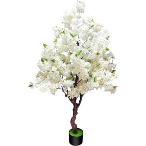Cherry Blossom Tree 5.3ft, Faux White Cherry Blossom Tree with Green Leaves for Wedding House Office Decor