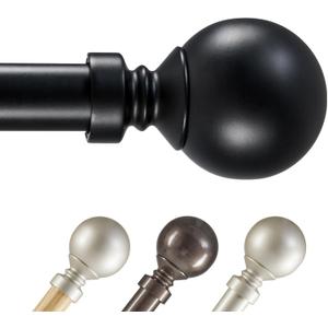 Deconovo Heavy-Duty Black Curtain Rod with Round Ball, Adjustable 48-84 Inch Decorative Window Rod, 1 Inch Metal Tube for Curtains, Drapes & Blackout Panels, Easy Installation, Elegant Finials (Black Rods)