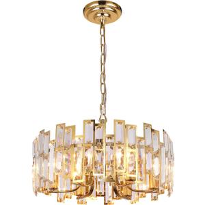 Gold Crystal Chandeliers Lighting Modern Crystal Chandelier 6 Light Contemporary Foyer Entrance Dining Room Ceiling Hanging Light Fixture Round D17.7