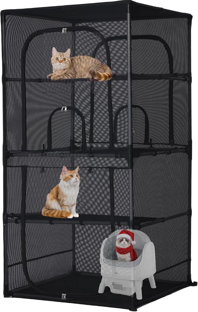 Rockever 4 Tiers Catio Outdoor Cat Enclosure, 61.4" Cat Cage with Window Acess, Indoor Outdoor Cat House for Multiple Cats, Large Cat Patio 6 Doors with Waterproof UV-Resistant Roof