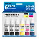 Compatible 522 Ink Refill Bottles T522 ET-2800 ET-4800 ET-2750 ET-2803 Replacement for Epsom (20.3 Fl Oz) for ET-2720 ET-2840 ET-4700 ET4800 ET-4810 3850 2760 2850 Ink (6 Pack, 600ml) Black Color