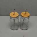 Amzcku 32oz vintage Mason Jars with Bamboo Lids and Stainless Steel Straws -Wide Mouth Quart Canning Jar, Reusable 32oz Boba & Smoothie Cups (2-Pack)