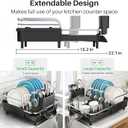 Dish Drying Rack, Expandable Dish Rack for Kitchen Counter, Stainless Steel Dish Drainer with Drainboard Set and Utensil Holder (Black)