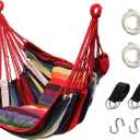 Hommtina Hammock Chair Hanging Rope Swing, Max 300 Lbs Hanging Chair with Pocket & Durability Perfect for Outdoor, Home, Bedroom, Patio, Yard (Pillows NOT Included,Colorful)