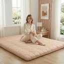 ZonLi Japanese Floor Mattress Futon Mattress Full Size, Thicken Roll Up Tatami Mat 100% Cotton Washable Cover, Portable & Foldable Floor Bed Mattress for Sleeping, Dormitory, Adult Kids, Coffee (Full (75"L x 54"W x 2.5"Th))