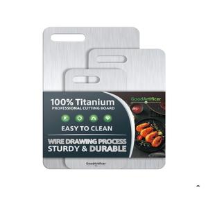 Titanium Cutting Boards Set of 3, 100% Pure Titanium Kitchen Cutting Board, Double-Sided Non-Toxic Cutting Board, Ideal for Slicing and Dicing Meats, Features Handle, Dishwasher Safe 10×16in ,8×12in ,6×10in