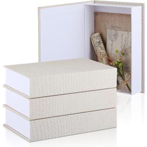 Tioncy 3 Pcs Fake Book Box Neutral Linen Book Box Decorative Faux Prop Storage for Farmhouse Home Decor shelf Table Card Photo DIY Keepsake Gift(8.6 x 6.1 x 1.8 Inch,Creamy White)