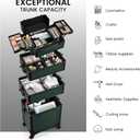 Stagiant Rolling Makeup Train Case Cosmetology Case on Wheels 4 in 1 Cosmetic Box Makeup Travel Case with Key Swivel Wheels Nail Artist Salon Barber StorageTraveling Cart Trunk Dark Green