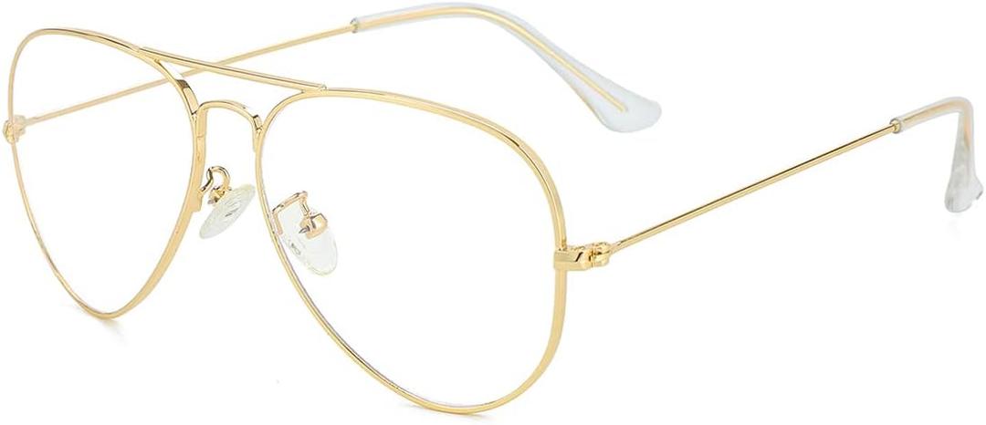 Gleyemor Blue Light Aviator Glasses for Women Men, Metal Frame Anti Blue Light Lens Computer Glasses (01 Gold)
