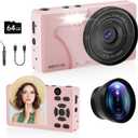 64MP 4K Vlogging Camera, 64GB Fast Autofocus Digital Camera with Dual Cam, Wide Lens, 2000mAh Battery and 18X Digital Zoom - Ideal for YouTube, Tiktok, Travel, Beginners Video Recording Creation