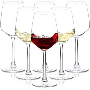 Wine Glasses Set of 6, 12oz Clear Red/White Wine Glasses, Long Stem Glasses for Party, Wedding and Home