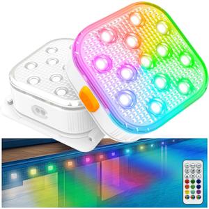 2025 Update Pool Lights for Inground Pool,Rechargeable Submersible LED Light, Pond Led Underwater IP68 Waterproof Hot Tub Lights 16 Color 6 Mode with Remote-2 Pack