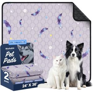 Washable Pee Pads for Dogs, 2Pack Reusable Puppy Pads, Super Absorbent & Leakproof Dog Pads, Anti-Slip Dog Pee Pads for Puppy Training & Incontinence, Feather Pattern 24"x36"