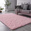 Luxury Shag Area Rug, 3x5 Feet Pink Rectangle Plush Fuzzy Rugs, Non-Slip Shaggy Furry Carpets for Kids Room Bedroom