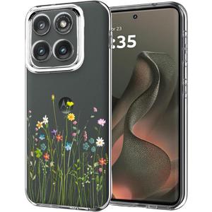 Unov Case Compatible with Motorola Moto Edge 5G 2025 Clear Flower Golden Floral Girly Women Embossed Pattern Design Soft TPU Shock Absorption Slim Protective Back Cover