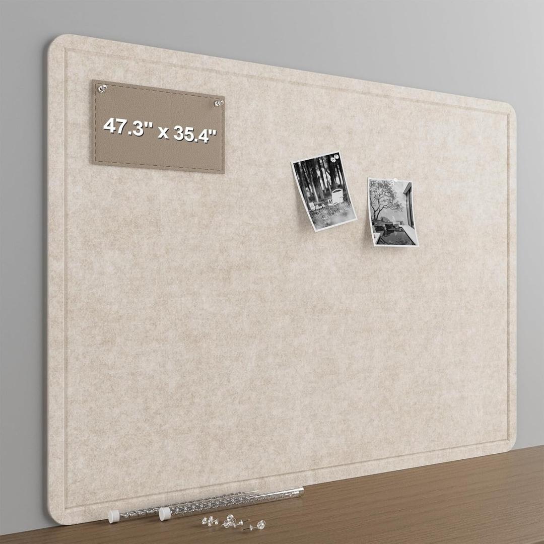 Large Felt Bulletin Board for Wall, 48"x36" Frameless Picture Board, Soft Felt Cork Board for Office, Home Planning & Office Wall Decor, Easy Install Pin Board(Beige)