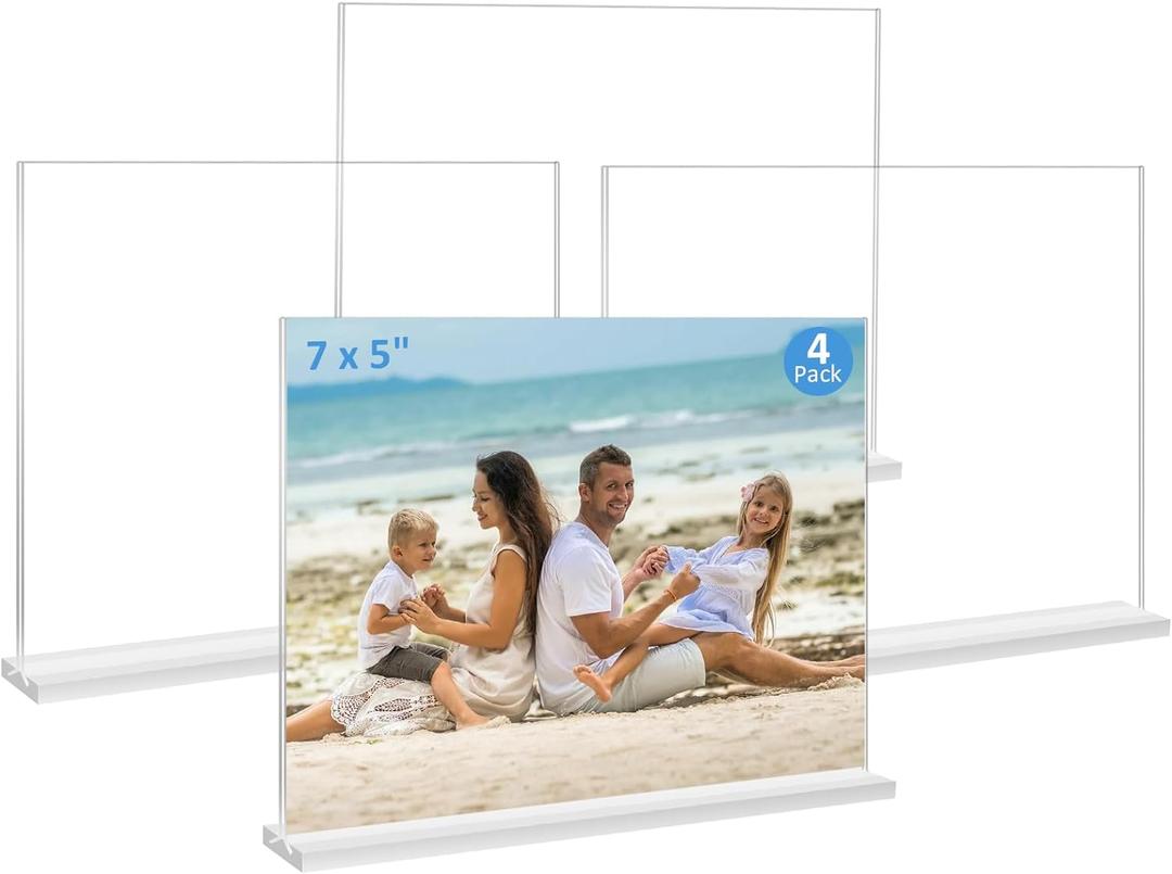 Acrylic Picture Frame 5x7 inches, 4 Pack Clear Plastic Picture Frames Holder Standing,Double Sided Picture Desktop Display for Photo Home Office - Horizontal (7x5")