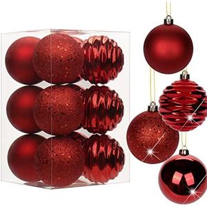 3.15" Christmas Ball Ornaments Red 12 Pcs Shatterproof Christmas Tree Decorations Xmas Tree Medium Christmas Ornaments Balls with Hanging Loop for Wedding Holiday Party Wreath Home Decor