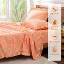 Gingham Queen Sheet Set, Lightweight Super Soft Brushed Microfiber Plaid Fall Bed Sheets with 16" Deep Pocket, 4 Piece Ruffle Farmhouse Bedroom Decor, Orange