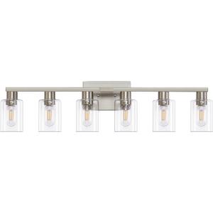 DIDUIO 6Light Bathroom Vanity Light, Brushed Nickel Vanity Lights for Bathroom, Bathroom Lights Fixtures Over Mirror, Large Vanity Light Over Mirror Modern Wall Sconce with Clear Glass Shade