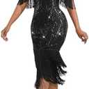 Cololura Elegant Women Sequin Short Sleeve Tassel Bodycon Midi Dress Party Evening Gown Formal Dress. XL Size
