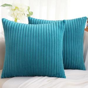 Simmore Decorative Summer Throw Pillow Covers 16x16 Set of 2, Soft Natural Plush Flannel Double-Sided Fluffy Couch Pillow Covers for Sofa Living Room, Teal