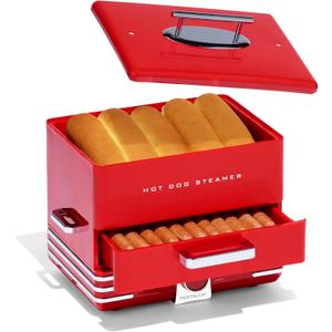 Nostalgia Extra Large Diner-Style Steamer 20 Hot Dogs and 6 Bun Capacity, Perfect for Breakfast Sausages, Brats, Vegetables, Fish