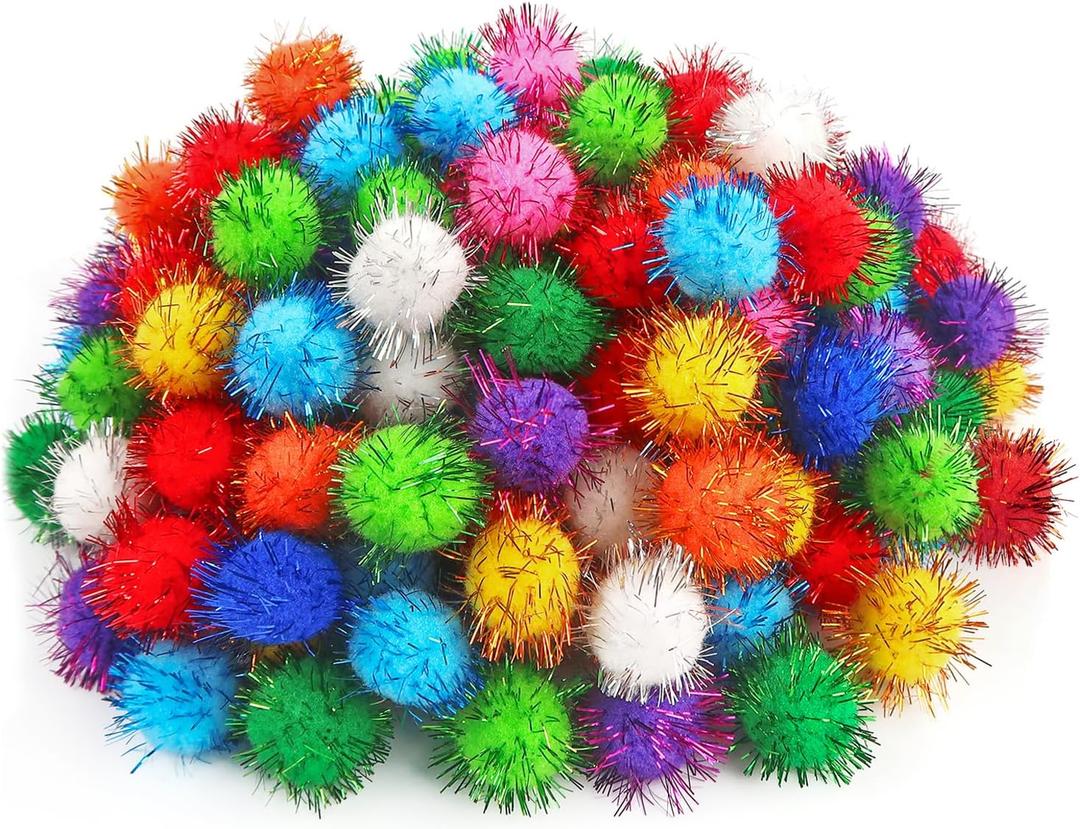 TOAOB 200pcs Glitter Pom Poms 0.6 inch Multicolor Sparkle Pompoms Balls Arts and Fluffy Crafts Fuzzy for DIY Crafts Projects Home Decorations (1.5cm)