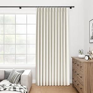 YZ HOME Extra Wide Pinch Pleated Curtains for Sliding Glass Door, Linen Natural Full Blackout Curtains for Bedroom Living Room Memory Trained Thermal Insulated Drapes with Hooks, 1 Panel 70''Wx84L