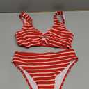 SOLY HUX Women's Striped Bathing Suit V Neck High Waisted Bikini Sets Two Piece Swimsuit, Size M