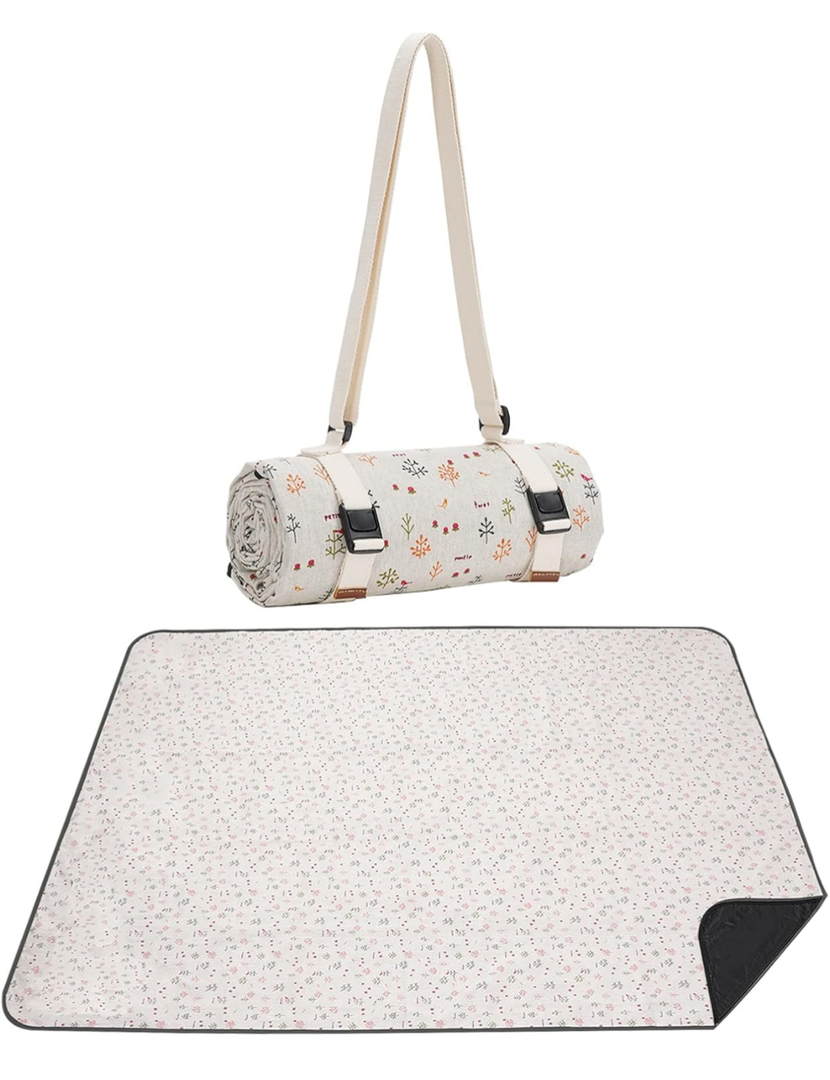 Picnic Blankets Washable Polyester Camping Blankets Emergency Backpack Accessories with Waterproof Backing and Shoulder Strap, 57"x79"