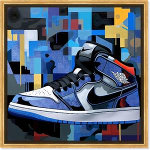 Primary Sneakers Framed Sneaker 1 Piece Canvas Wall Art, 17.5" x 17.5", Gold Frame